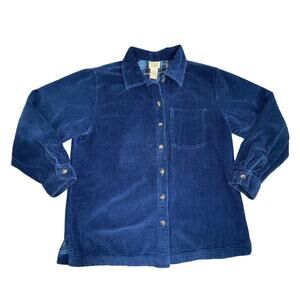 Vintage L.L. Bean Corduroy Button Shirt Jacket Blue Flannel Lined Shacket Medium